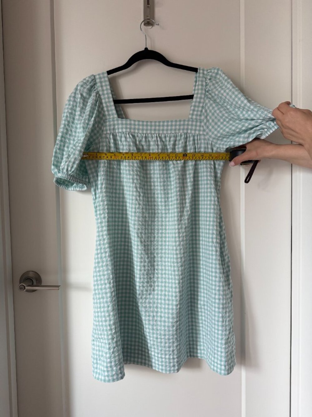 Vineyard Vines Gingham Square Neck Turquoise Seersucker Dress Size Small - Picture 4 of 9